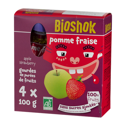 Visuel 1 du produit Gourdes de purée de fruits pomme fraise bio Bioshok - 4 x 100 g