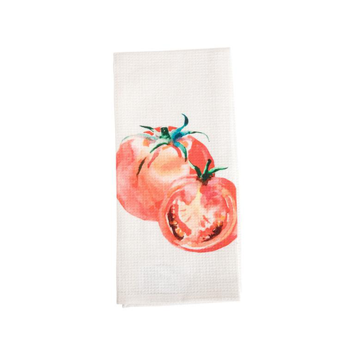 Visuel 2 du produit Torchon en coton nid d’abeille blanc à décor tomates rouges - 50 x 70 cm