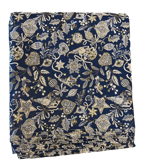 Visuel 1 du produit Nappe carrée bleu Paon à motifs blancs en PE/coton Boréal - 150 x 150 cm