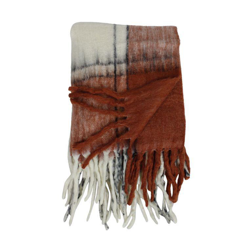 Visuel 1 du produit Plaid rectangulaire à carreaux coloris terre cuite en acrylique - 125 x 150 cm