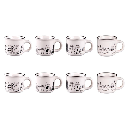 Visuel 1 du produit Tasses en porcelaine blanche motifs chats noirs Ø 6,5 cm Coffret Friends x 8 - 11 cl