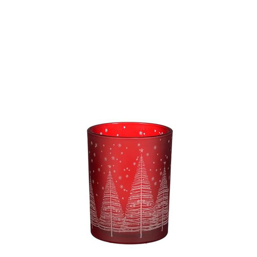 Visuel 1 du produit Porte-bougie en verre rouge motif arbre - Ø 10 x H 12,5 cm