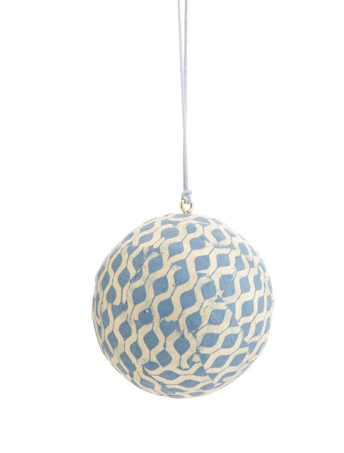 Visuel 1 du produit Suspension décorative boule coloris bleu en coton maché - 7,5 x 7,5 cm