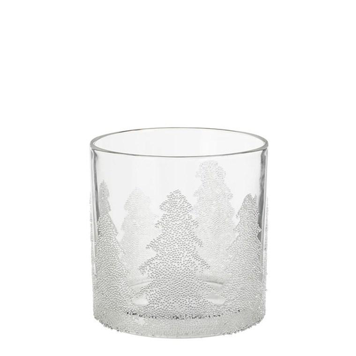 Visuel 1 du produit Photophore en verre à motif sapin blanc givré - Ø 15 x H 15 cm