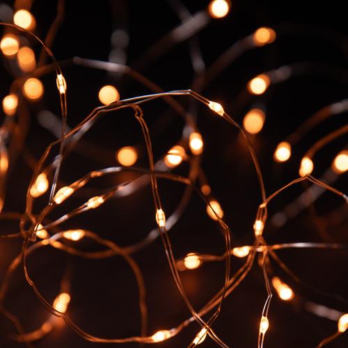 Visuel 2 du produit Guirlande lumineuse de Noël micro LED grappe blanc chaud câble argent intérieur extérieur à piles - 6 m