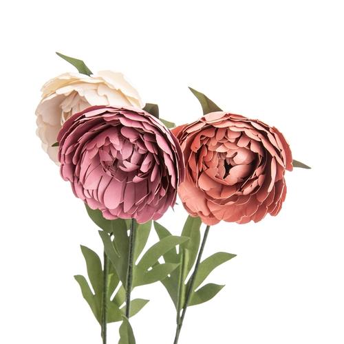 Visuel 1 du produit Bouquet de 3 pivoines en papier rose, rouge et blanc et tige en métal verte - 48 cm
