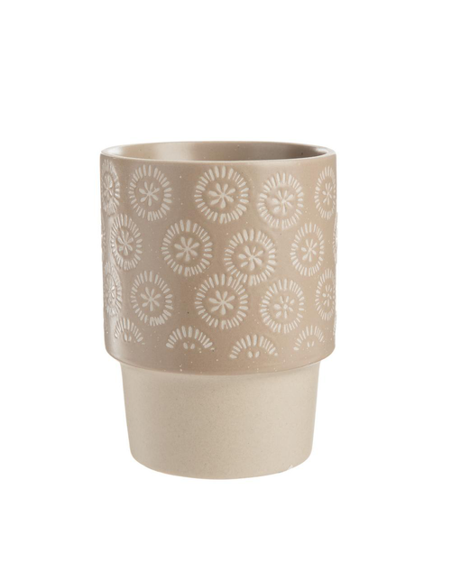 Visuel 2 du produit Mug rond en grès coloris marron et beige imprimé sérigraphie avec un motif rond et cercle – Ø 8,20 x 11 cm (produit vendu à l'unité, livré aléatoirement parmi deux modèles)