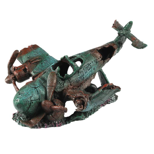 Visuel 1 du produit Décor d'aquarium avion englouti 2 coloris multicolore en résine de polyester - 32,5 x 21,5 x 18 cm