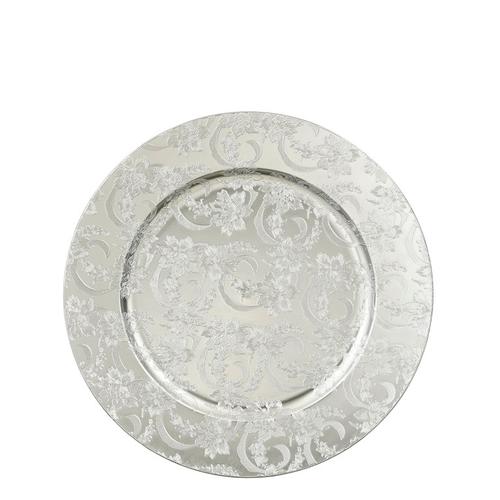 Visuel 1 du produit Sous-assiette en plastique recyclé argent avec motif arabesques - Ø 33 cm