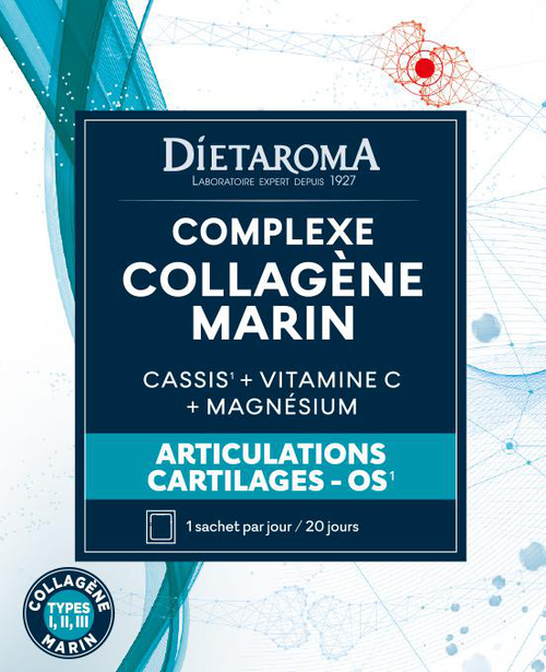 Visuel 1 du produit Complément alimentaire cassis, vitamine C, magnésium complexe collagène marin Dietaroma - 20 sachets