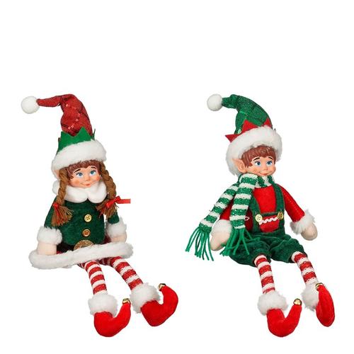 Visuel 1 du produit Lutin de Noël en polyester rouge et vert - 13 x 6 x 46 cm