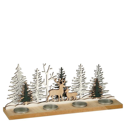 Visuel 1 du produit Bougeoir avec décor en bois scène d’hiver - 35 x 9 x 15 cm