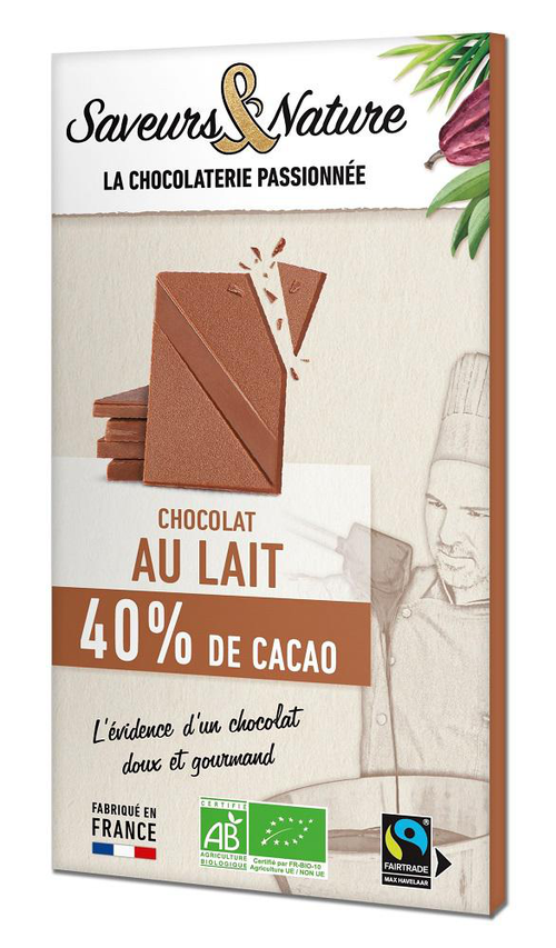 Visuel 1 du produit Tablette de chocolat au lait 40% bio Saveur et Nature - 80 g