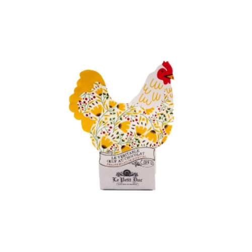 Visuel 2 du produit Véritable œuf coquille au chocolat praliné avec éclats de noisettes dans étui forme poule Le Petit Duc - 50 g