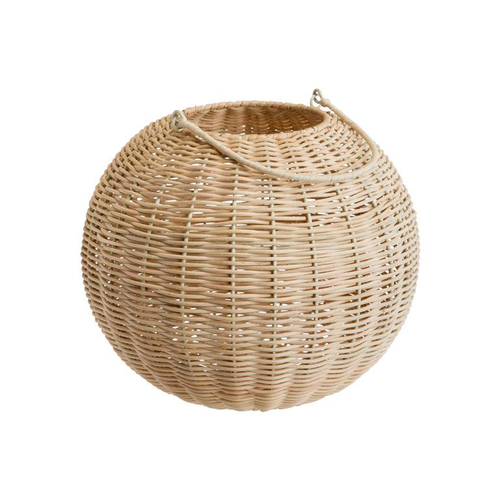 Visuel 1 du produit Lanterne ronde en métal et osier tressée petit modèle - Ø 23,5 x H 19,5 cm