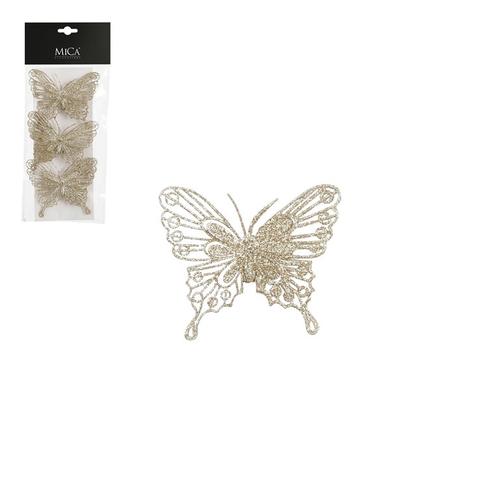 Visuel 1 du produit Ensemble de 3 papillons à clipser en polystyrène champagne - 10 x 8 cm