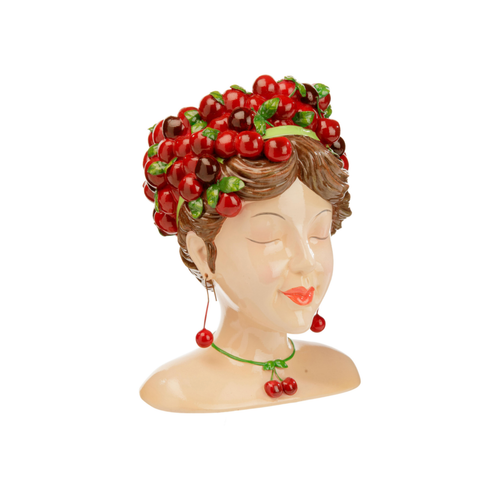 Visuel 1 du produit Vase en résine forme femme avec cerises rouges - 14 x 12 x 17 cm