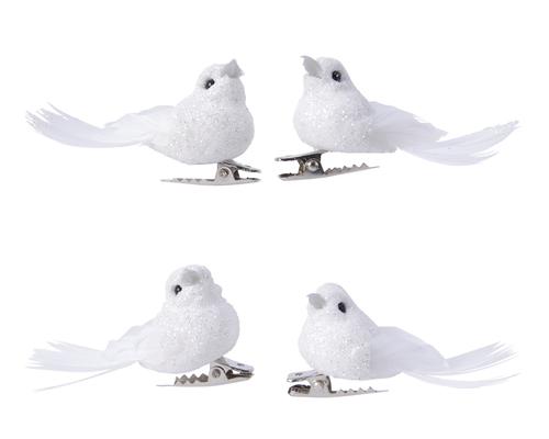 Visuel 1 du produit Ensemble de 4 oiseaux à clipser en mousse blanche - 5 x 2 x 2,5 cm
