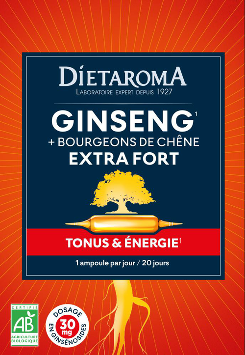 Visuel 1 du produit Complément alimentaire bourgeons de chêne ginseng extra fort tonus et énergie bio Dietaroma - 20 ampoules