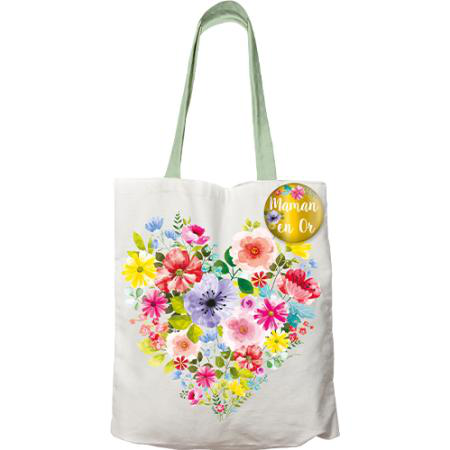 Visuel 1 du produit Sac Tote-bag en tissu coton à motif cœur multicolore Cartesdart Maman en Or - 42 x 34 cm