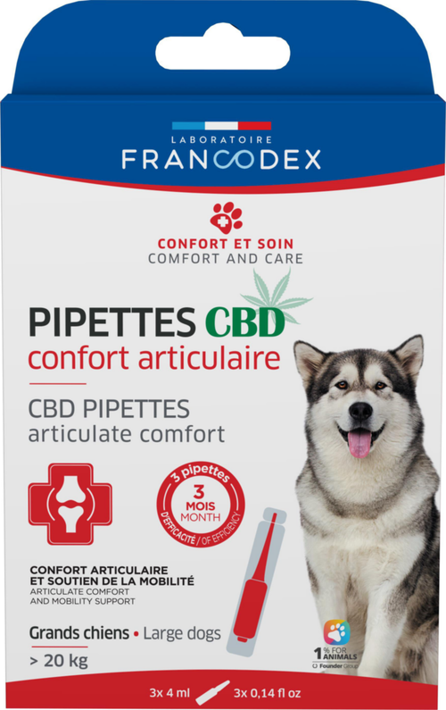 Visuel 1 du produit Pipettes CBD pour chien de plus de 20 kg confort articulaire Francodex - x 3 de 4 ml