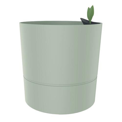 Visuel 1 du produit Pot rond en plastique à réserve d'eau coloris vert amande Poetic Aquaduo XL - Ø 39,5 x H 39,5 cm