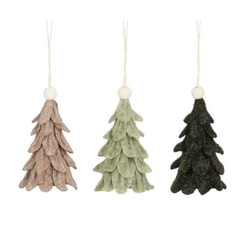 Visuel 1 du produit Décoration à suspendre forme arbre en polyester velours - Ø 9 x H 14 cm