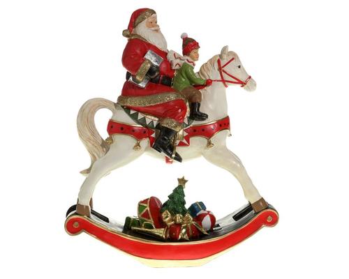 Visuel 1 du produit Père Noël sur cheval à bascule en polyrésine rouge et blanc - 29 x 11 x 34 cm