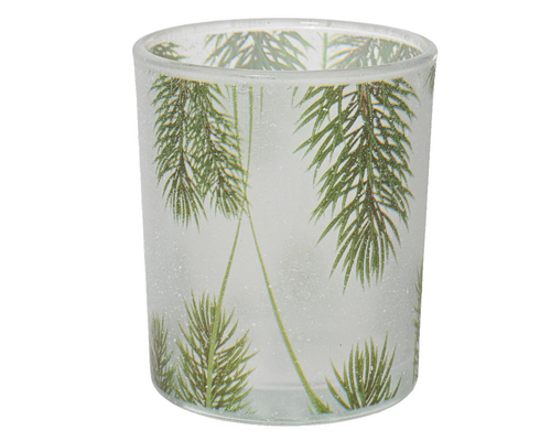 Visuel 1 du produit Photophore en verre à motif branches de pin vert - Ø 7 x H 8,3 cm