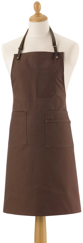 Visuel 1 du produit Tablier en coton avec attaches cuir coloris café Leo - 70 x 90 cm