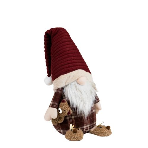 Visuel 1 du produit Peluche décorative de Noël gnome assis tartan chausson ours en polyester coloris rouge - H 44 cm