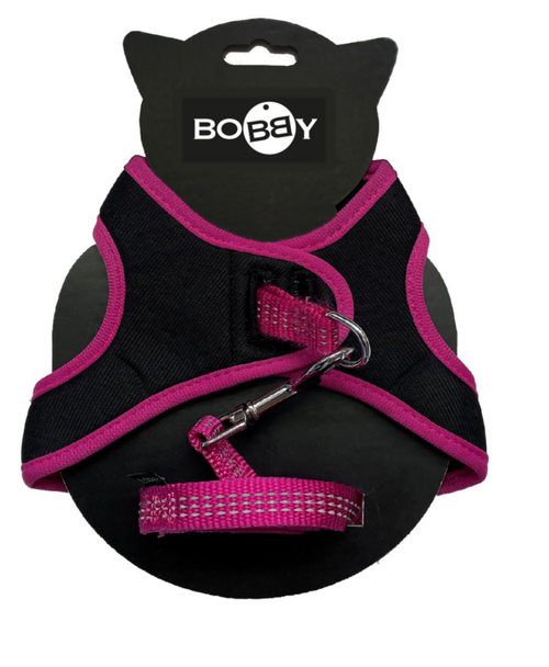 Visuel 1 du produit Ensemble sellerie pour chat coloris fuchsia pack harnais et laisse Bobby Safe - Taille XS