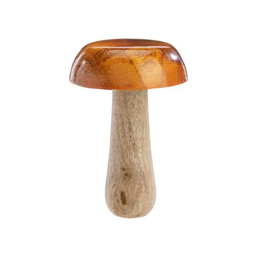 Visuel 1 du produit Champignon décoratif en bois à chapeau caramel grand modèle - Ø 10 x H 16 cm