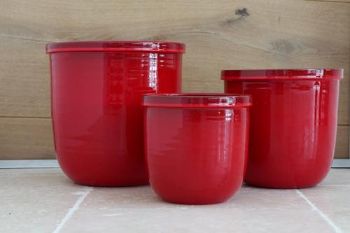 Visuel 1 du produit Pot rond en terre émaillée coloris coquelicot Les Poteries d'Albi Flacon - Ø 20 x H 19 cm