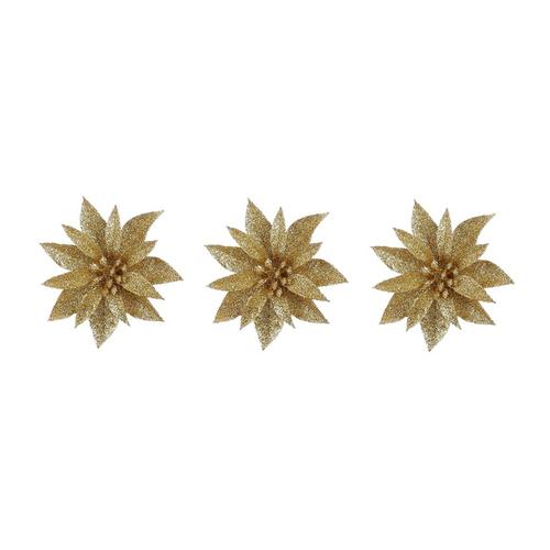 Visuel 1 du produit Ensemble de 3 poinsettias à clipser dorés - Ø 10 x H 3 cm