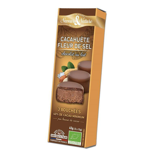 Visuel 1 du produit Bouchées à la Cacahuète et Fleur de sel enrobées de Chocolat boîte 45g