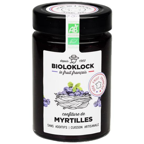 Visuel 1 du produit Confiture de myrtilles bio en pot de verre Bioloklock - 230 g