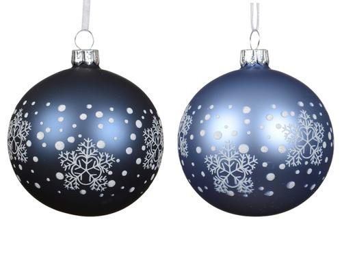 Visuel 1 du produit Boule de Noël en verre bleu à motif flocon de neige - Ø 8 cm