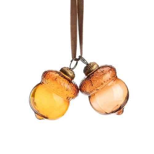 Visuel 1 du produit Suspension de 2 glands en verre ambre et métal bronze - 6 x 4,5 cm