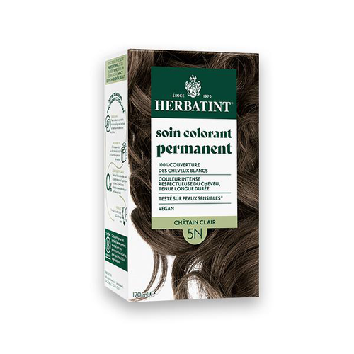 Visuel 1 du produit Coloration permanente pour cheveux châtain clair 5N aux extraits végétaux biologiques vegan Herbatint - 170 ml