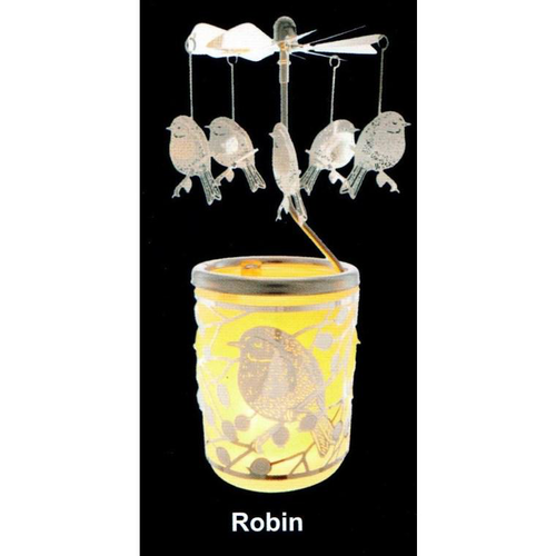 Visuel 1 du produit Carrousel photophore en métal argenté avec oiseaux - H 12 cm