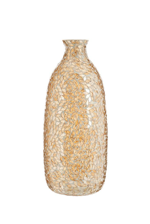 Visuel 1 du produit Vase soliflore mosaïque coloris beige en verre - 31,5 x 13,5 x 13,5 cm