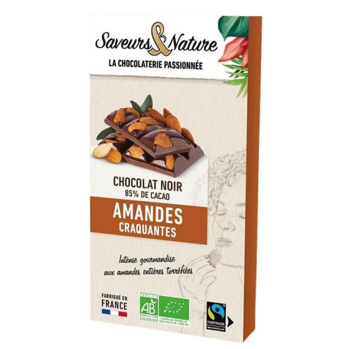 Visuel 1 du produit Chocolat noir 85% amandes entières bio Saveurs et Nature - 100 g