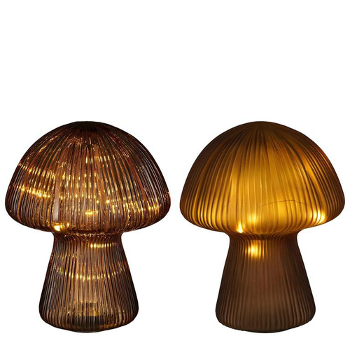 Visuel 1 du produit Lampe champignon en verre marron 20 LED - Ø 20 x H 25 cm