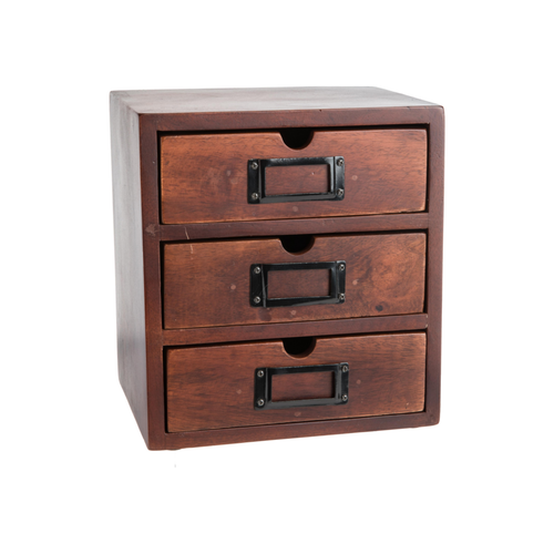 Visuel 1 du produit Boîte à trois tiroirs en manguier naturel et métal - 20 x 15 x 22 cm