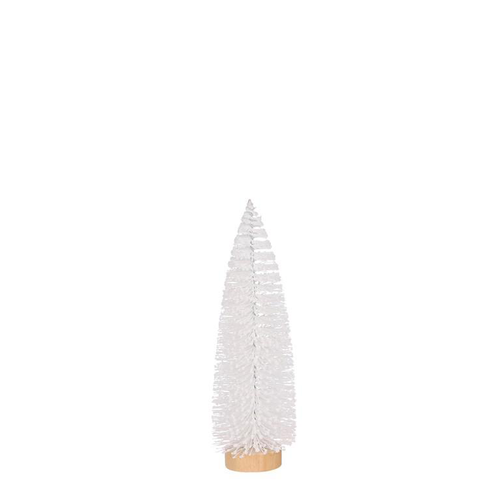 Visuel 1 du produit Arbre scintillant blanc sur socle rond en bois - Ø 8 x H 25 cm