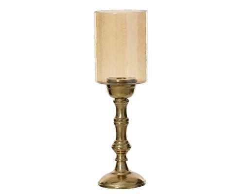 Visuel 1 du produit Photophore sur pied en aluminium or et verre ambre grand modèle - Ø 11 x H 38 cm