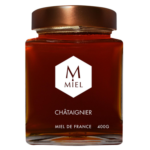 Visuel 1 du produit Miel de châtaignier bio dans un pot en verre Hexagone - 400 g