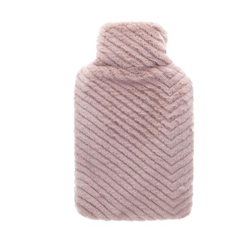 Visuel 1 du produit Bouillotte en caoutchouc naturel avec housse fourrure à motif chevrons vieux rose Cassandra