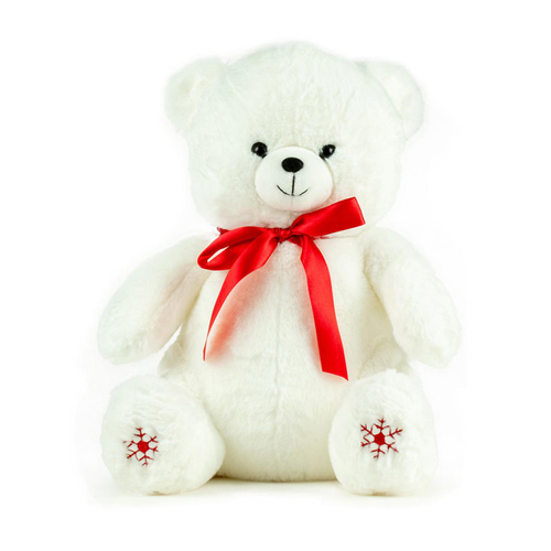 Visuel 1 du produit Ours blanc en polyester avec nœud rouge et flocons brodés Kalidou - 40 cm